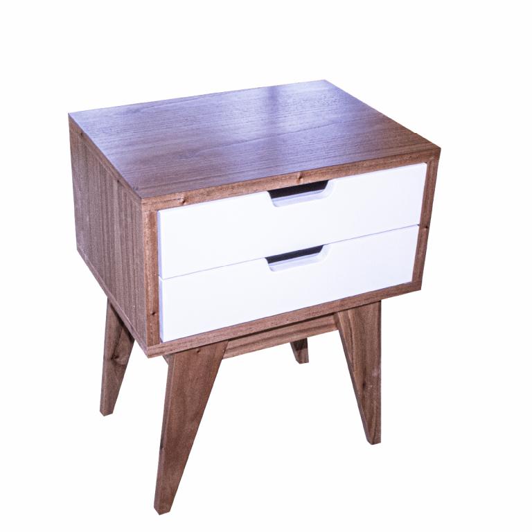 Mesa de luz madera paraíso 2 cajones blancos fibrolaqueados